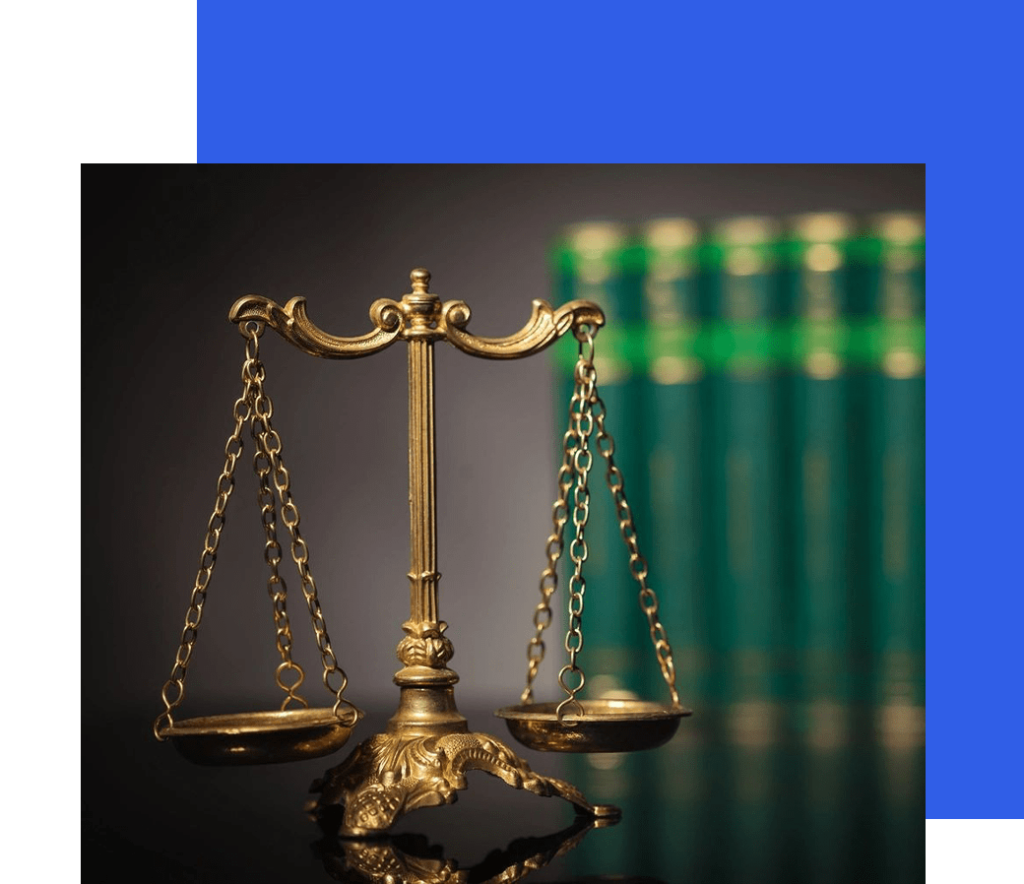 Scales of justice with law books